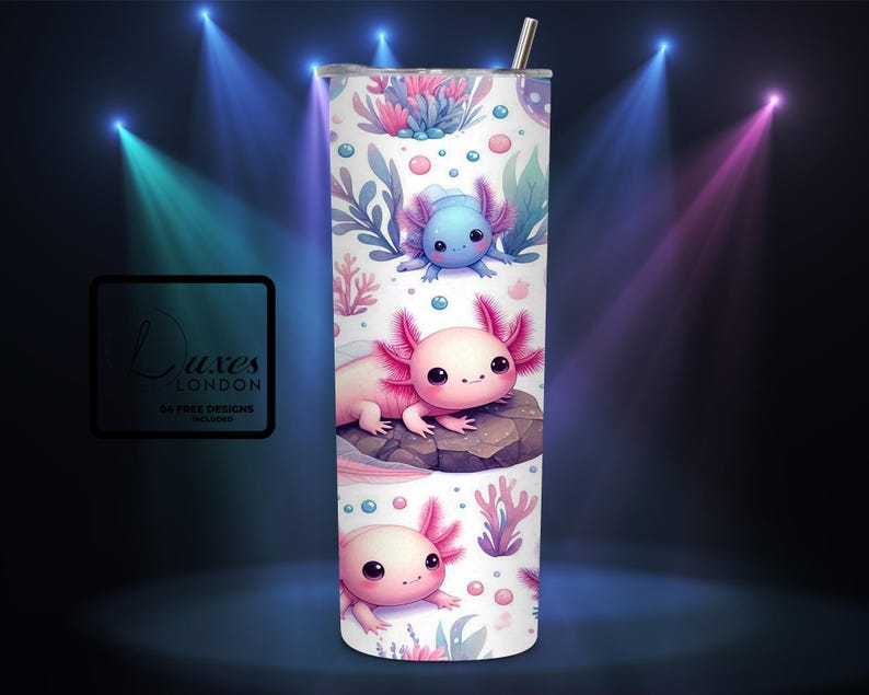 Cute Kawaii Axolotl Tumbler Wrap, 20oz Skinny Tumbler Sublimation Design PNG, Axolotl Tumbler Wrap, Instant Digital Download PNG image 2