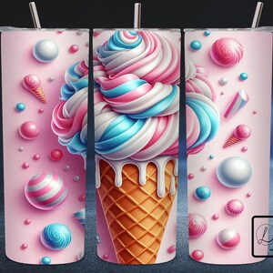 3D Paint Drip Ice Cream Tumbler Wrap, 20 oz Skinny Tumbler Sublimation Design PNG, Ice Cream Lover Tumbler, Instant Digital Download PNG