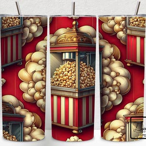Popcorn Maker Machine Tumbler Wrap, 20oz Skinny Tumbler Sublimation Design PNG, Movie Lover Tumbler Wrap, Instant Digital Download PNG