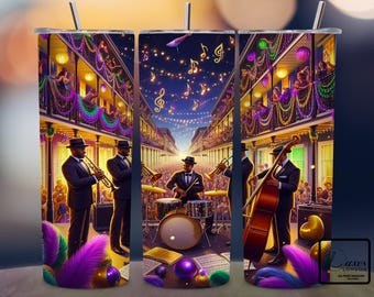 Mardi Gras Tumbler Wrap, Fat Tuesday, Purple Green Gold Design, 20 oz Skinny Tumbler Sublimation Design PNG, Mask Wrap, Digital Download PNG