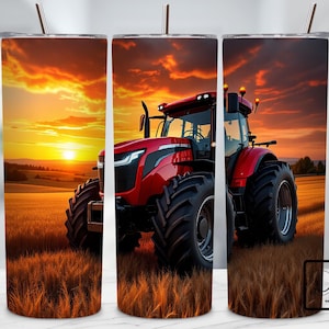 Tractor Tumbler Wrap, 20 oz Skinny Tumbler Sublimation Design PNG, Farmer Gift Tumbler, Red Farm Tractor Design, Digital Download PNG