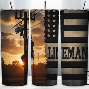 Lineman Tumbler Wrap, 20oz Skinny Tumbler Sublimation Design PNG, Lineman Life, Patriotic Distressed American Flag Wrap, Collar PNG Download