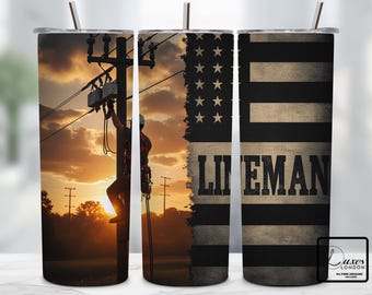 Lineman Tumbler Wrap, 20oz Skinny Tumbler Sublimacja Projekt PNG, Lineman Life, Patriotyczny Zniszczony Amerykański Flag Wrap, Kołnierz PNG Pobierz
