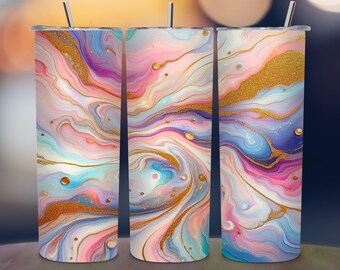 Diseño de vaso con purpurina dorada y ópalo, diseño de mármol, diseño de sublimación PNG para vaso delgado de 20 oz, iridiscente, descarga PNG rosa femenino