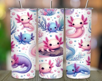 Cute Kawaii Axolotl Tumbler Wrap, 20oz Skinny Tumbler Sublimation Design PNG, Axolotl Tumbler Wrap, Instant Digital Download PNG