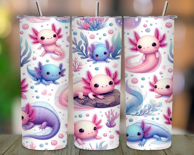 Cute Kawaii Axolotl Tumbler Wrap, 20oz Skinny Tumbler Sublimation Design PNG, Axolotl Tumbler Wrap, Instant Digital Download PNG