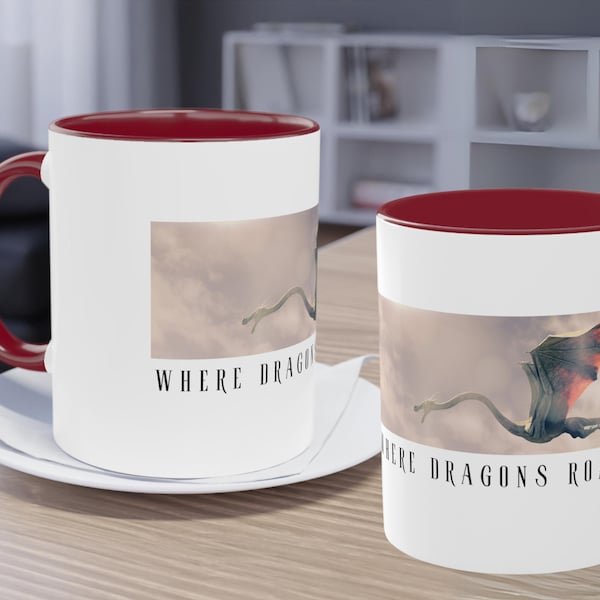 Where dragons roam free Mug - Dragon Fantasy Design - Dragon Bookie Magical Worlds Cup Mug Adventure Flying Saga Creatures Wings