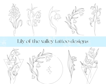 Lily of the valley tattoo designs for women, May birth month flower png clipart, floral tattoo ideas for mum, birth flower bouquet tattoo