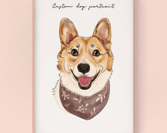 Custom Dog Portrait, Hand Drawn Pet Illustration (Digital Download), Gift For Dog Mom