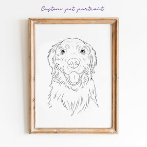 Custom pet portrait from photo, personalised dog portrait line art, printable art drawing gift for dog mom, dog dad gift, pet loss memorial