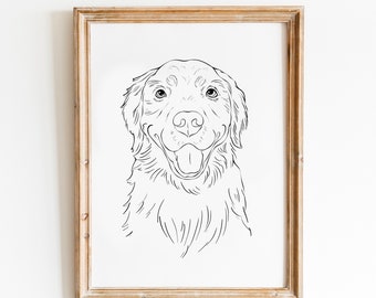Custom pet portrait from photo, personalised dog portrait line art, printable art drawing gift for dog mom, dog dad gift, pet loss memorial