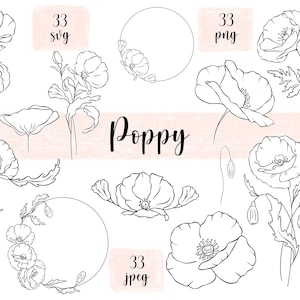 Conception de tatouage de pavot pour des femmes, clipart svg de fleur de mois de naissance d'août, frontières florales de pavot pour des invitations, arrangements floraux de couronne de pavot