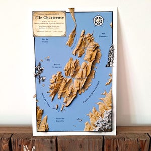 Carte géographique imaginaire massif de la Chartreuse 20 x 30cm