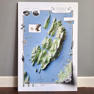 Carte géographique imaginaire massif de la Chartreuse 50 x 75cm
