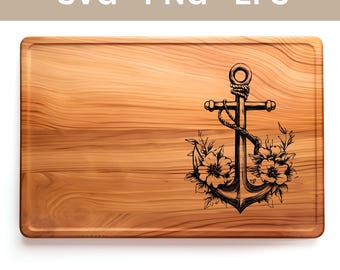 Archivo de grabado láser de ancla, tabla de charcutería SVG, tabla de cortar SVG, quemado con láser, tabla de quesos, archivo xTool LightBurn GlowForge, PNG, Eps