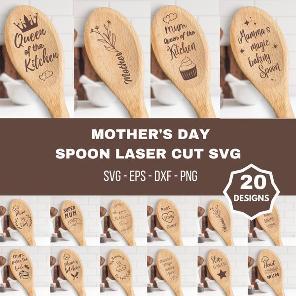 Wooden Spoon Laser Cut SVG Bundle, Mothers Day Svg Bundle, Engraved Wooden Spoon Svg, Kitchen Quotes Cut File, Digital Download, Mum gift,