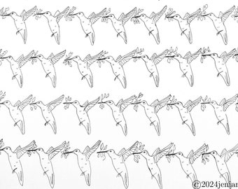 Hummingbird, Hungry Hummingbird, Hummingbird Drawing, Hummingbird Pattern, Printable Poster, Handmade Design