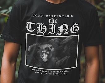 Horror Movie Vintage Graphic T Shirt | The Thing 80s Movies Retro Nerd Tee | Gifts for Dad Scary Halloween Tshirt | Stylish Streetwear
