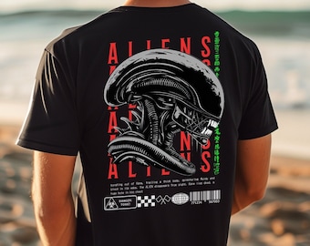 Alien Romulus Xenomorph Tshirt Horror Movie Shirts Xenomorph Shirt Black and White Unique Gifts for Nerds Streetwear Alien Movie Tee for Dad