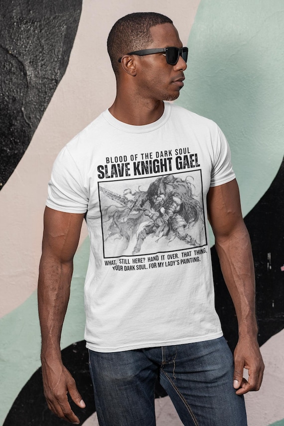 DARK SOULS 3 Slave Knight Gael T-Shirt Pre-Weathered White Tee Unisex Cotton Top Gamer Gift Video Game Shirt