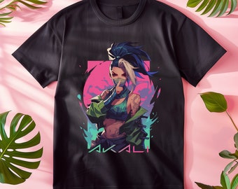 Akali Tシャツ リーグ・オブ・レジェンド ヘビーコットン ゲーミングTシャツ ゲーミングストリートウェア グラフィックTシャツ スタイリッシュな日本のアニメシャツ