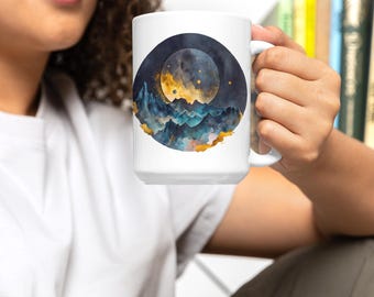 Enchanted Moon Coffee Mug: 15 oz Fantasy Celestial Design