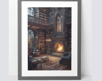 Enchanted Library Poster: Cozy Fantasy Reading Nook Wall Art