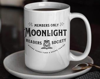 Moonlight Readers Society 15oz Coffee Mug | Book Lovers Gift Mug | Booktok Dark Fantasy Reader Gift | Romantasy Gift For Her