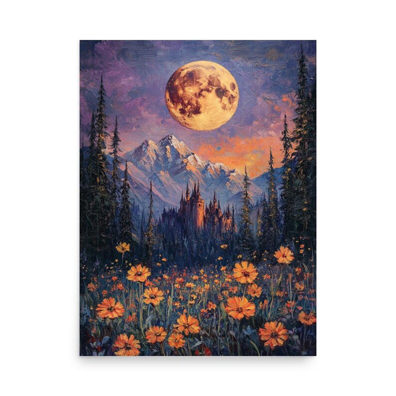 Harvest Moon Poster: Cottagecore Wildflower Fantasy Art Print - Etsy