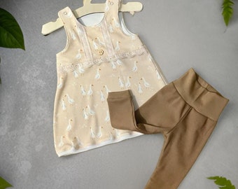 Mädchenkleid mit Leggins/ Sommerkleid Baby/ Sommerkleid Mädchen/ Set Baby Mädchen Sommer/ handmade/ Babyset Gr. 62/68/ Sofortkauf