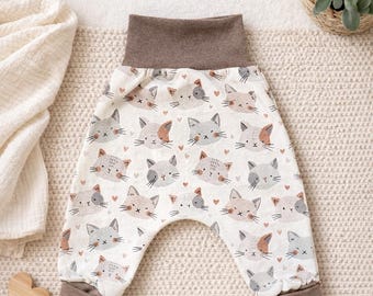 Baby Harem Broekje Meow, schattig babybroekje, kinderbroekje, meegroeiend broekje, leuk kattenmotief, handgemaakt
