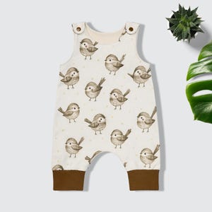 Barboteuse bébé, barboteuse, salopette bébé, nouveau-né, motif petit moineau, cadeau de naissance, fait main, barboteuse évolutive pour garçon, différentes tailles