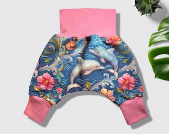 Pantaloni harem per neonati con delfini, pantaloni harem per bambine, pantaloni per neonati, pantaloni per bambini, pantaloni per bambine, pantaloni che crescono con me, pantaloni harem fatti a mano, varie taglie
