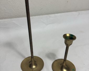 Vintage Lot 2 Brass Candle Holders Graduated Tapered Candlesticks pair 9” & 4”