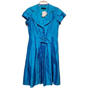 Rickie Freeman Teri Jon  Blue 100% Silk Fit & Flare Cocktail Dress 14 NWT New!