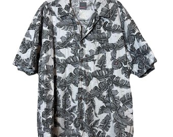 Camicia hawaiana vintage Quiksilver 100% cotone, manica corta, grigia e bianca, da uomo, taglia XL