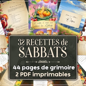 Pode incluir: Um download digital de 32 receitas para celebrar os Sabbats, com 44 páginas de grimoire. A capa apresenta uma ilustração colorida de um caldeirão com abóboras e outros elementos outonais.