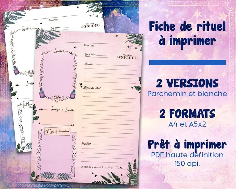 Fiche de Rituel à Imprimer - Grimoire de Sorcières, 2 Versions & 2