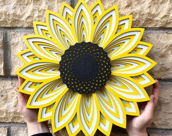 Wooden 9 Tiered Sunflower Wall Art. Hand Painted Flower Wall Decor. Vibrant Colors of Spring.