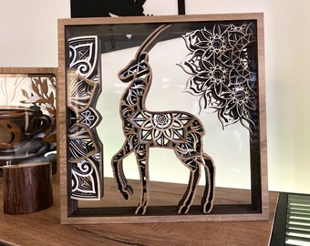 Multilayer Wooden Deer Decor, Mandala, Decor for Shelf, Fireplace Decor, Cute Desk Decor, Coffee Table Top Art. Housewarming Gift