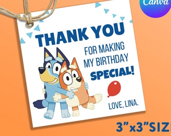 Carte de remerciement pour fête d'anniversaire Bluey et Bingo modifiable, carte de remerciement fête fille ou garçon Disney, cartes de voeux DIGITAL FILE_2