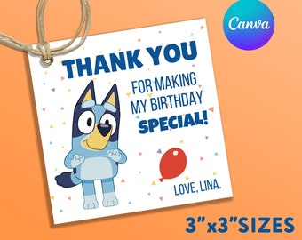 Editable Bluey and Bingo Birthday Party Thank You Card, Disney Girl or Boy Party Thanks Card, Greeting Cards DIGITAL FILE_1