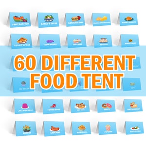 60 Different Blue Birthday Party Food Tent, Party Decor Food Label, Bluey Party Place Card Supplies Favor Food Center Card Printable File