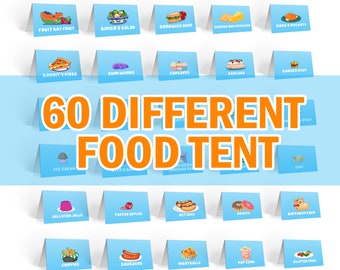 60 Different Blue Birthday Party Food Tent, Party Decor Food Label, Bluey Party Place Card Supplies Favor Food Center Card Printable File