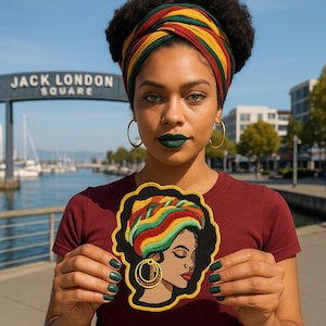 Afro Woman Embroidered Patch, Black Girl Magic Iron-On Sew-On Patch, Vibrant African Headwrap, Applique for Jackets, Large Bags, Clothes