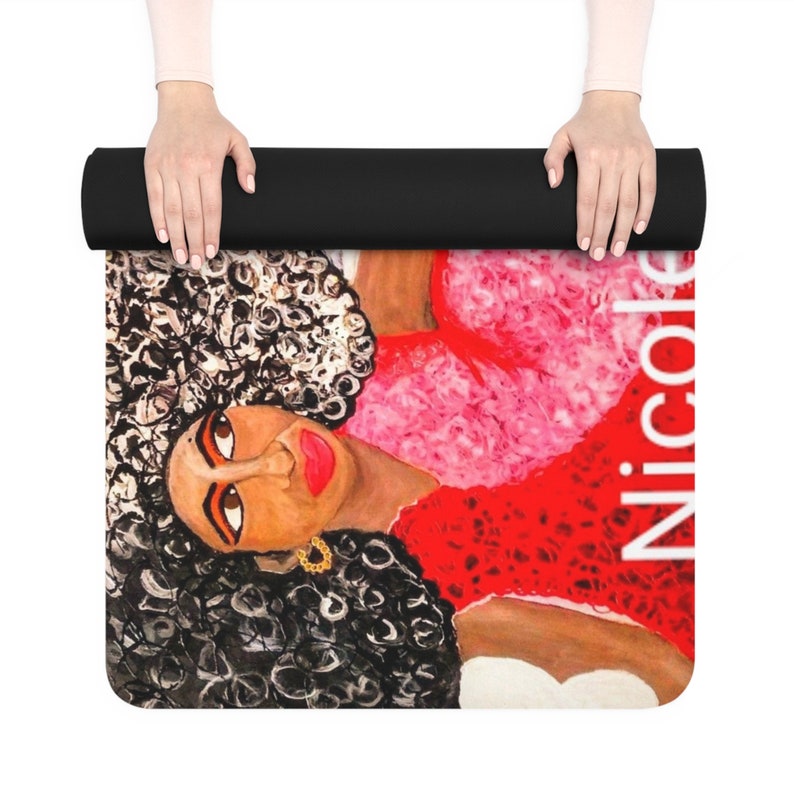 Cloud 9 Rubber Yoga Mat, Black Women Yoga Mats, Black Art Print Yoga