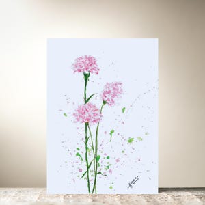Tarjeta de claveles rosados de Guan