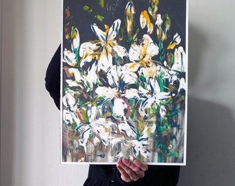 Original floral screen printed monotype, unique artwork, edition of one, botanical print In the dark places