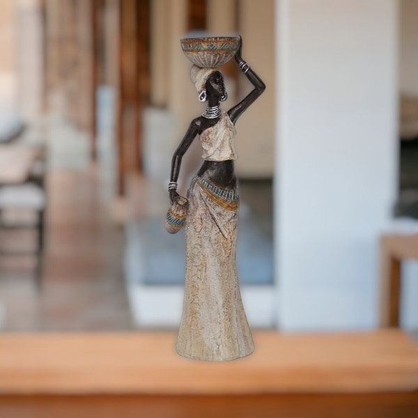 Sculpture Femme Africaine - Statuette décoration figure tribal africaine en polyrésine