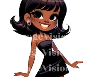 Afroamerikansk clipart, vintage clipart, animerad clipart, svart tjej clipart